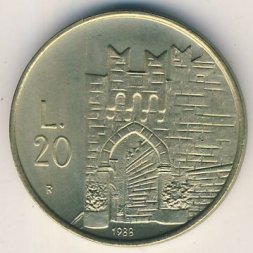 Сан-Марино 20 лир 1988 год