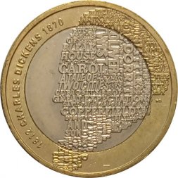 Великобритания 2 фунта 2012 год - 200 лет со дня рождения Чарльза Диккенса