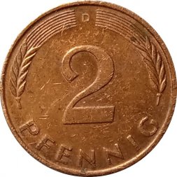 ФРГ 2 пфеннига 1988 год - D
