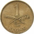 Дания 1 крона 1946 год - Король Кристиан X. Стебли пшеницы и овса