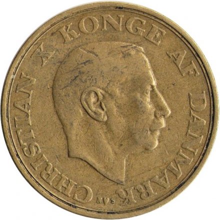 Дания 1 крона 1946 год - Король Кристиан X. Стебли пшеницы и овса