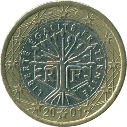 Франция 1 евро 2001 год - Стилизованное дерево