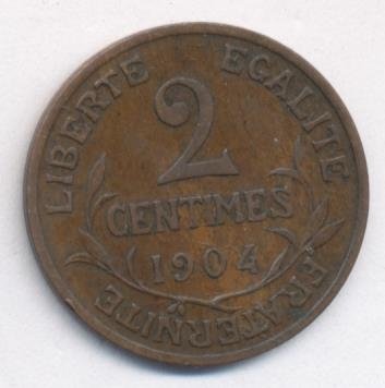 Франция 2 сантима 1904 год