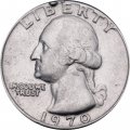 США 25 центов (1/4 доллара) 1970 год - Джордж Вашингтон (без отметки монетного двора)