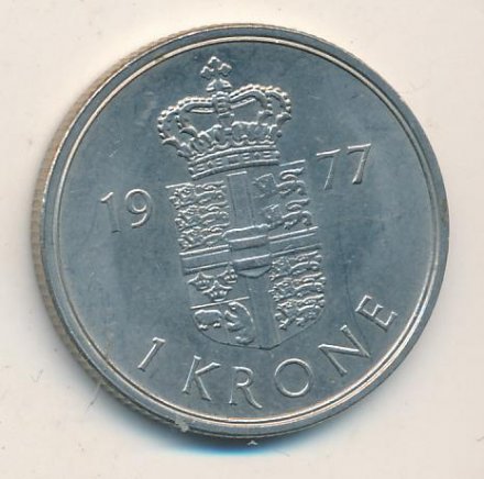 Дания 1 крона 1977 год - Королева Маргрете II