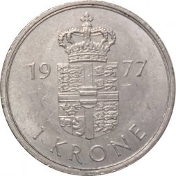 Дания 1 крона 1977 год - Королева Маргрете II