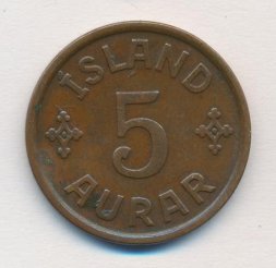 Исландия 5 эйре 1926 год - Кристиан X (редкая)