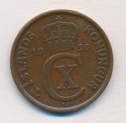 Исландия 5 эйре 1926 год - Кристиан X (редкая)