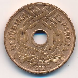 Испания 25 сентимо 1938 год - Цепи
