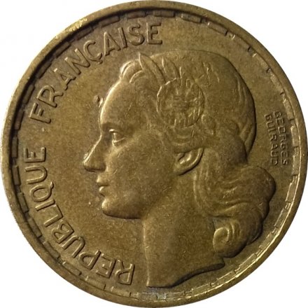 Франция 20 франков 1950 год (B) - Подпись &#039;GEORGES GUIRAUD&#039; в две строки