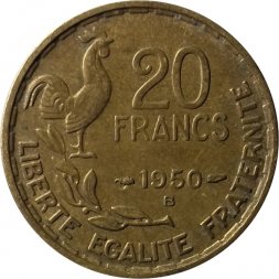 Франция 20 франков 1950 год (B) - Подпись 'GEORGES GUIRAUD' в две строки