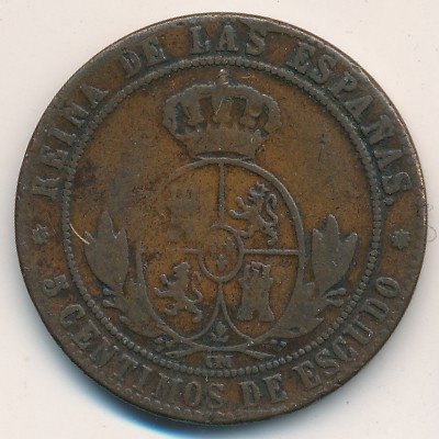 Испания 5 сентимо 1868 год
