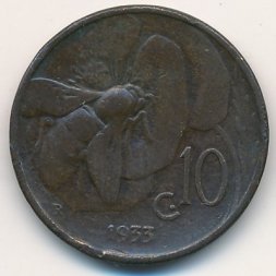 Италия 10 чентезимо 1933 год