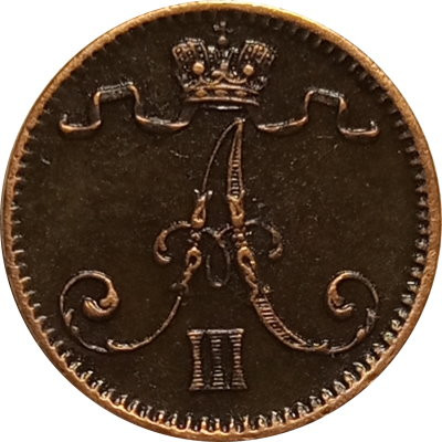 Финляндия 1 пенни 1888 год - Александр III - XF