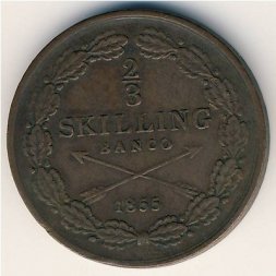 Швеция 2/3 скиллинга 1855 год
