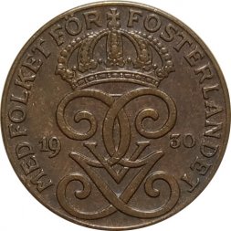 Швеция 2 эре 1930 год - Король Густав V