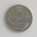 Италия 5 лир 1977 год Дельфин