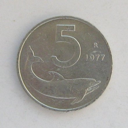 Италия 5 лир 1977 год Дельфин