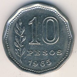 Аргентина 10 песо 1965 год