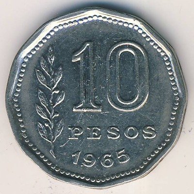 Аргентина 10 песо 1965 год