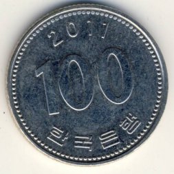 Южная Корея 100 вон 2011 год