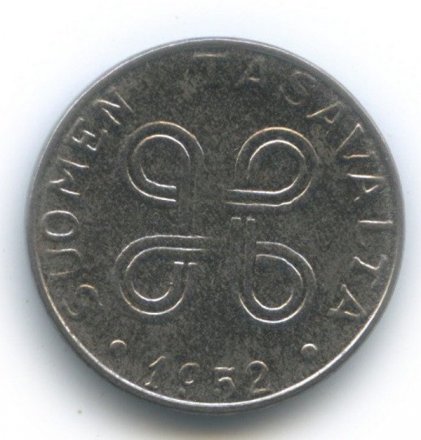 Финляндия 1 марка 1952 год (новый тип)