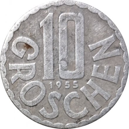 Австрия 10 грошей 1955 год