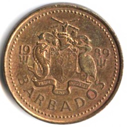 Монета Барбадос 5 центов 1989 год