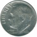 США 1 дайм (10 центов) 1956 год - Франклин Рузвельт (без отметки МД)