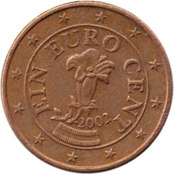 Австрия 1 евроцент 2002 год - Горечавка