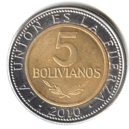 Монета Боливия 5 боливиано 2010 год - Герб