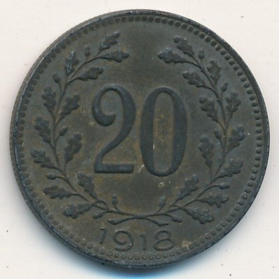 Австрия 20 геллеров 1918 год