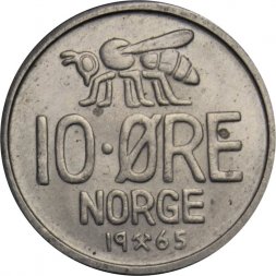 Норвегия 10 эре 1965 год