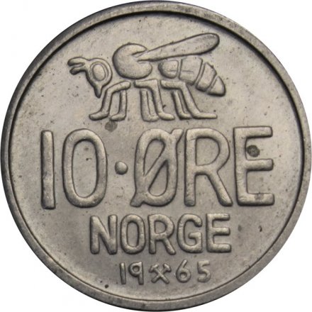 Норвегия 10 эре 1965 год