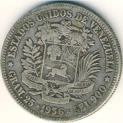 Венесуэла 5 боливаров 1936 год
