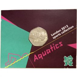Великобритания 50 пенсов 2011 год - Плавание (в блистере)