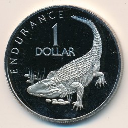 Монета Гайана 1 доллар 1976 год - Крокодил