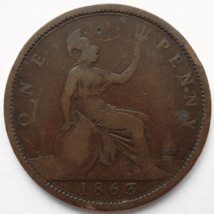 Великобритания 1 пенни 1863 год Виктория