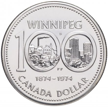 Канада 1 доллар 1974 год - 100 лет городу Виннипег (никель)