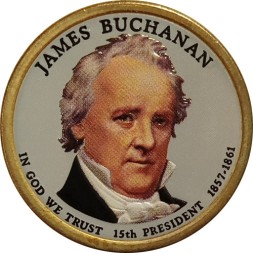 США 1 доллар 2010 год (D) - 15-ый Президент США - Джеймс Бьюкенен (цветная эмаль)