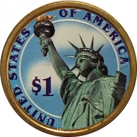 США 1 доллар 2010 год (D) - 15-ый Президент США - Джеймс Бьюкенен (цветная эмаль)
