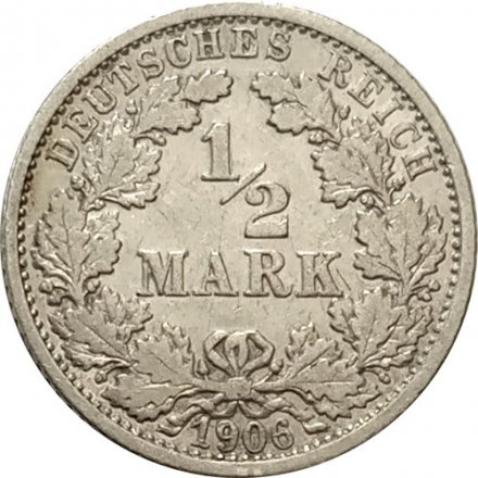 Германия 1/2 марки 1906 год (&quot;F&quot; - Штутгарт)