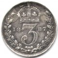 Великобритания 3 пенса 1887 год (новый потрет с короной)