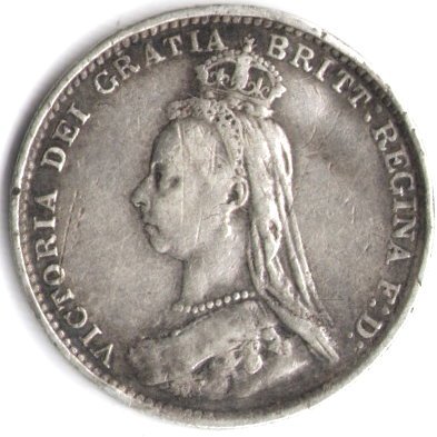 Великобритания 3 пенса 1887 год (новый потрет с короной)