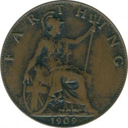Великобритания 1 фартинг 1909 год - Король Эдуард VII