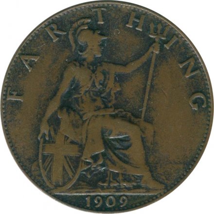 Великобритания 1 фартинг 1909 год - Король Эдуард VII