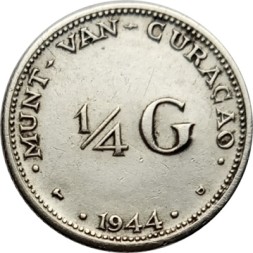 Монета Кюрасао 1/4 гульдена 1944 год