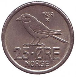 Норвегия 25 эре 1959 год - Птица