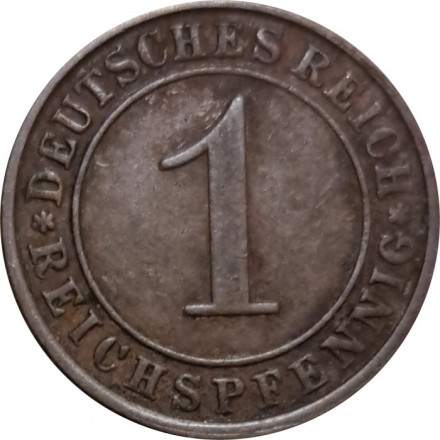 Веймарская республика 1 рейхспфенниг 1927 год (E)