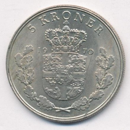 Дания 5 крон 1970 год - Король Фредерик IX